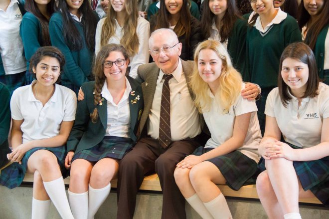 Gr. 11 and 12 students with  Holocaust Survivor and Speaker, Robert Waisman.